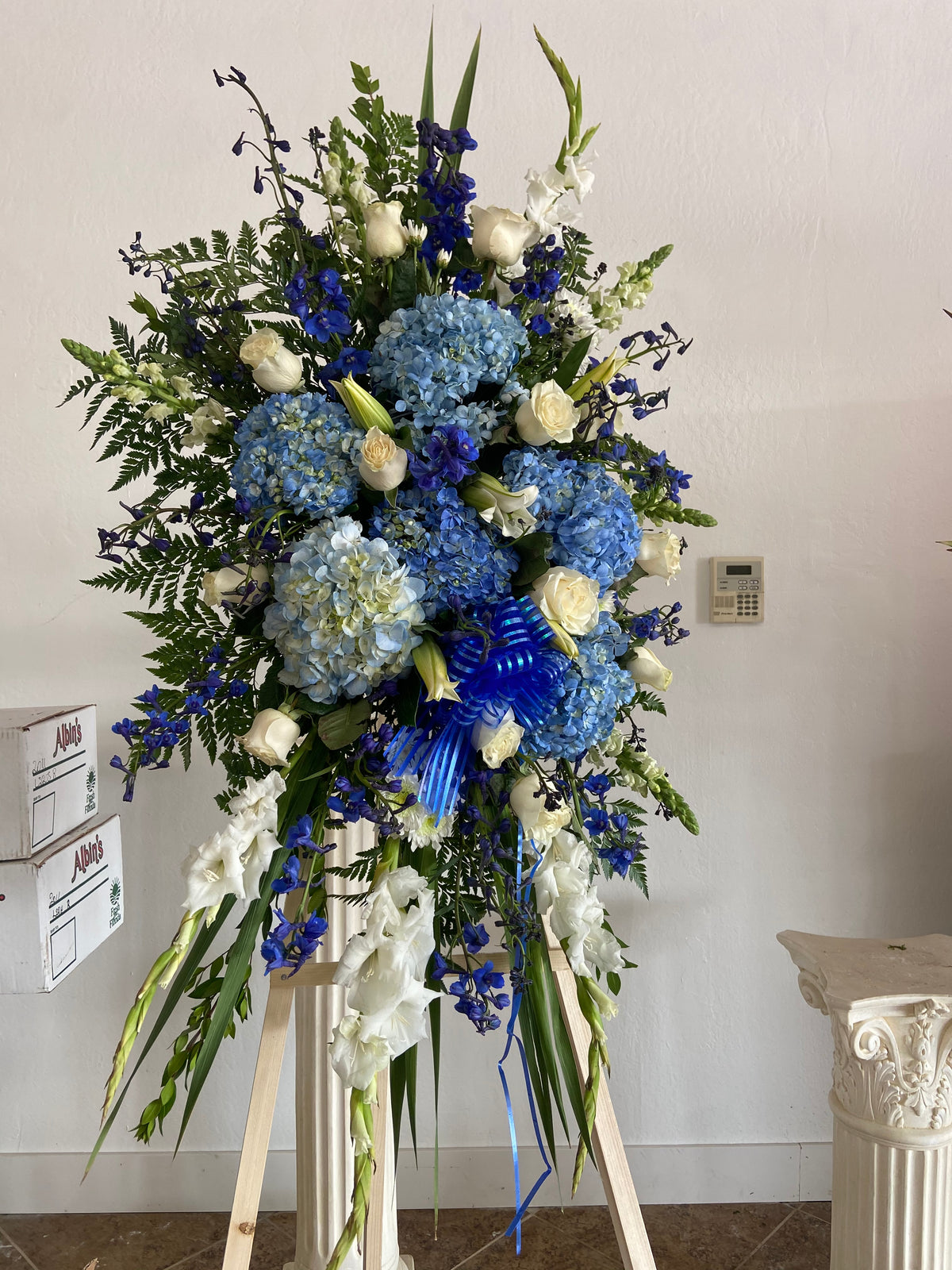 Blue Hydrangea Diamond Stand by Bianca's Flowers
