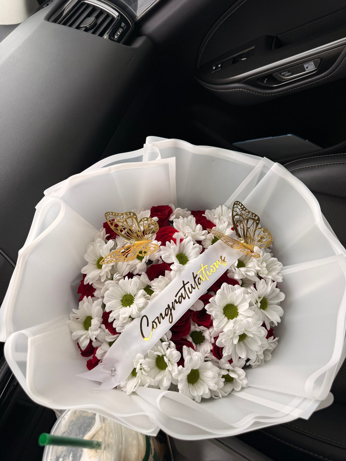 Red Roses and Daisies by Bianca's Flowers