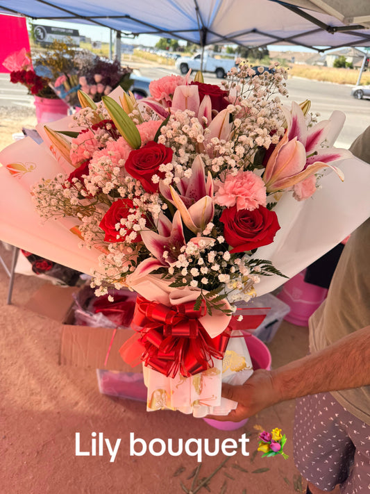 Pink and Red Lily Bouquet by Bianca's Flowers