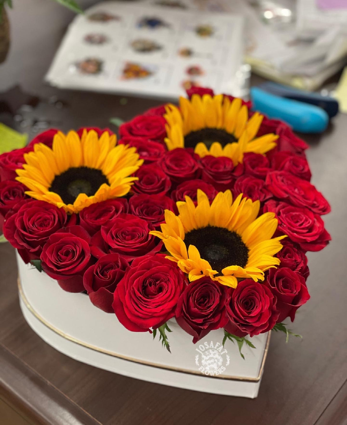 Sunflower and Rose Heart by Bianca's Flowers