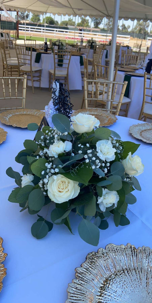White Rose and Eucalyptus Centerpiece by Bianca's Flowers