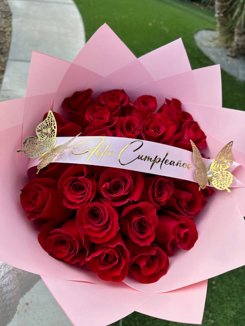 Pink Wrapped Rose Bouquet by Bianca's Flowers