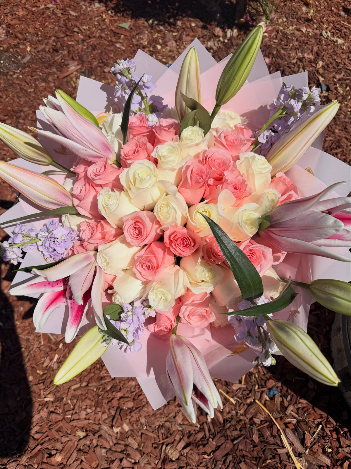 50 Ct Rose Lily Bouquet by Bianca's Flowers