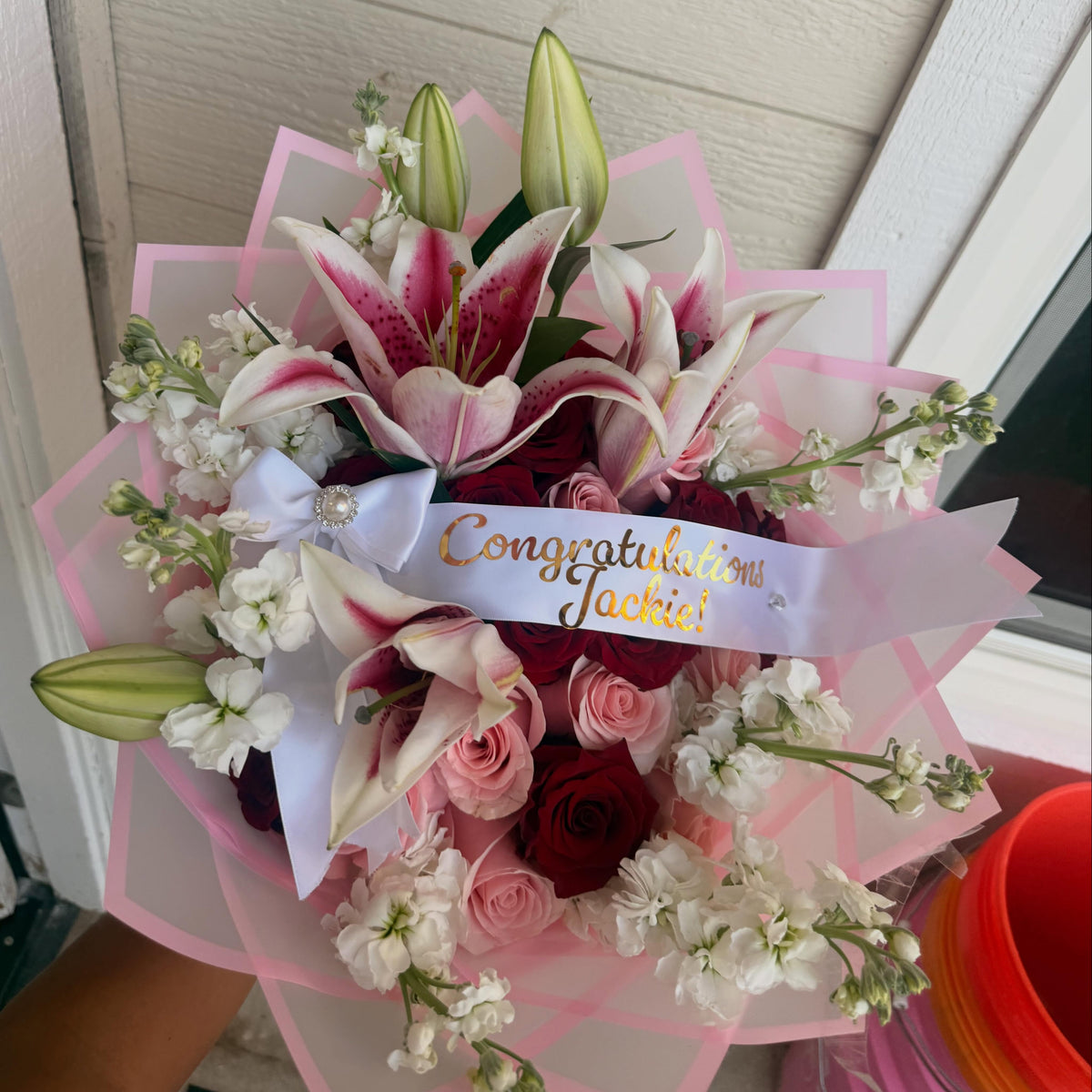 24 Ct Rose Lily Bouquet by Bianca's Flowers