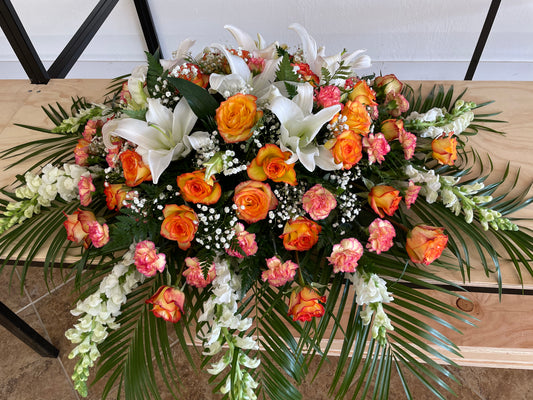 Orange Casket Spray by Bianca's Flowers