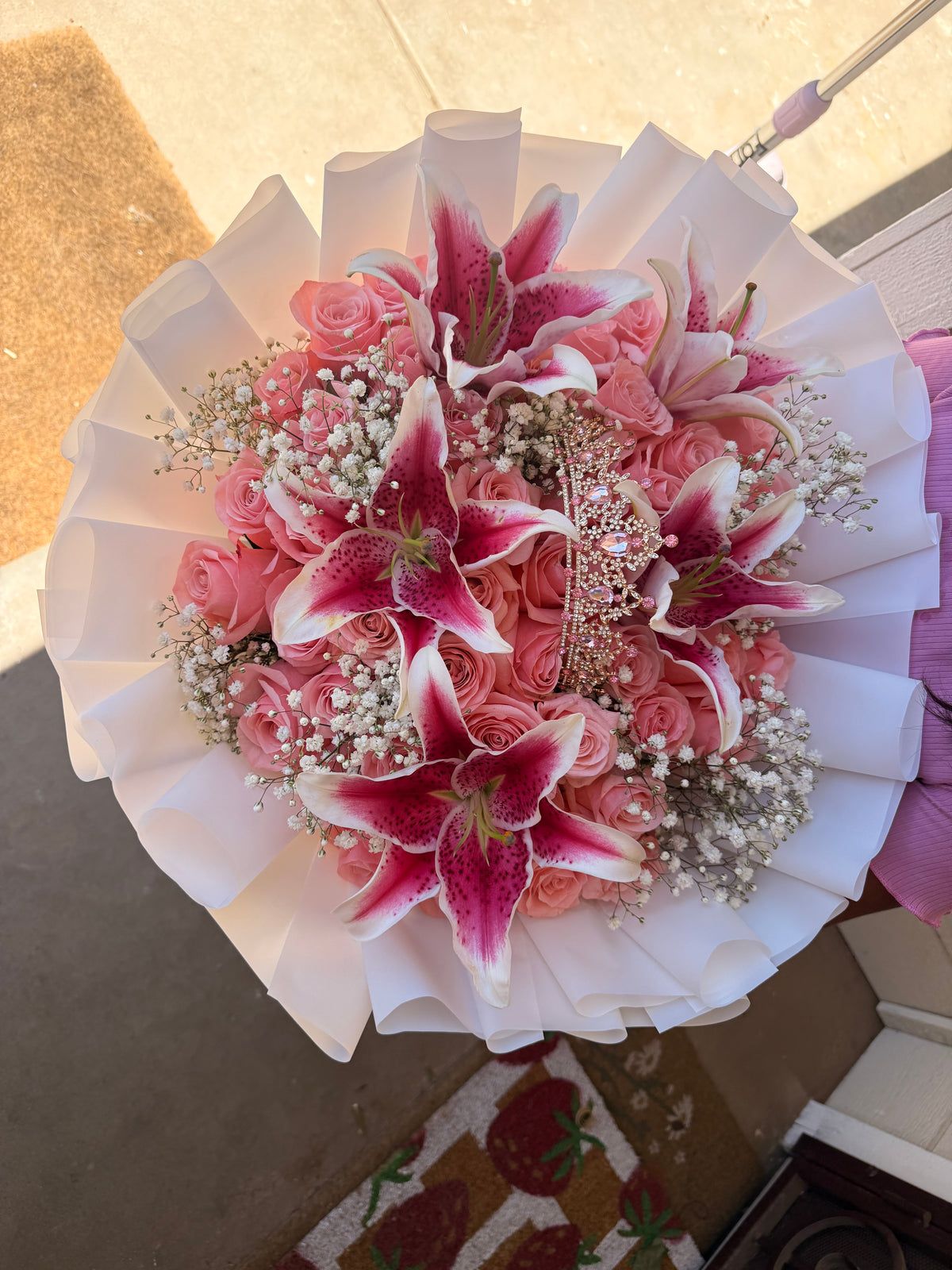 Soft pink roses &  lilies