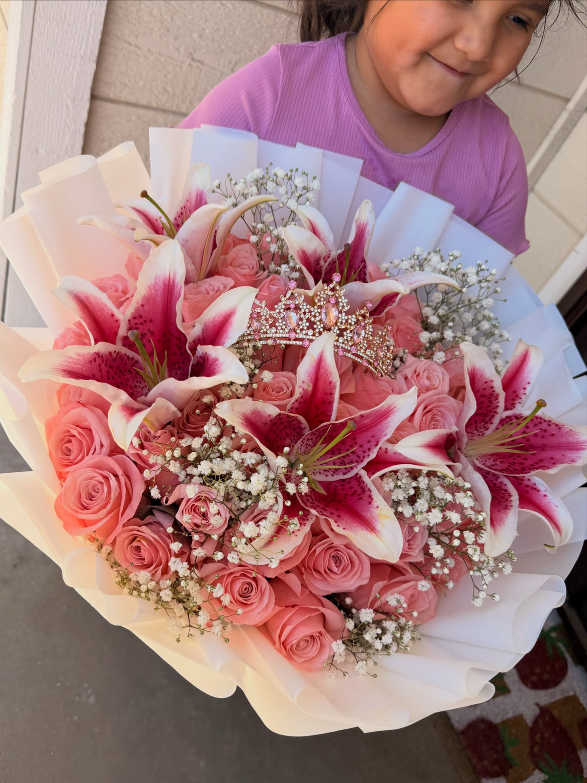 Soft pink roses &  lilies