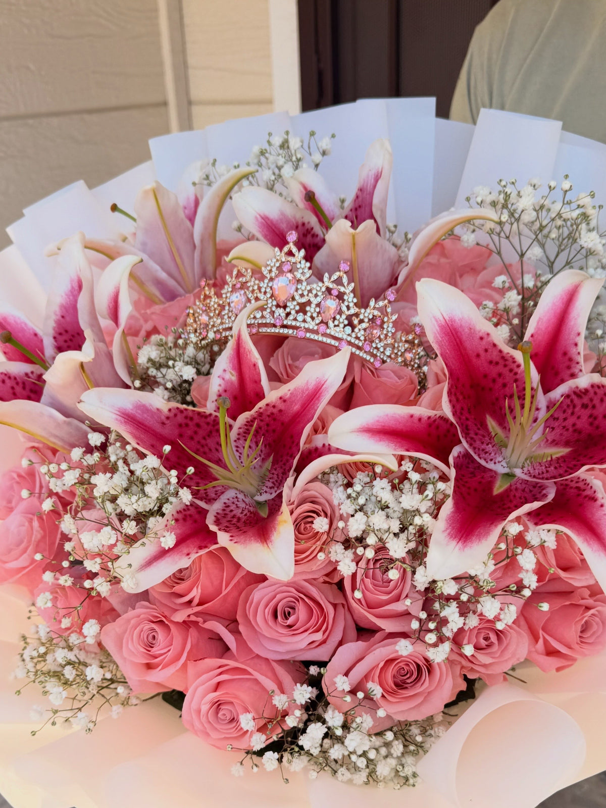Soft pink roses &  lilies