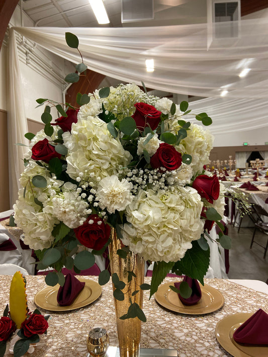 Hydrangea and Red Rose Arrangements by Bianca's Flowers